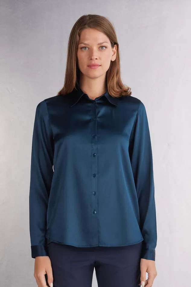 Intimissimi Shirts Women Silk Shirt Blue 1467 8211 Intense Blue