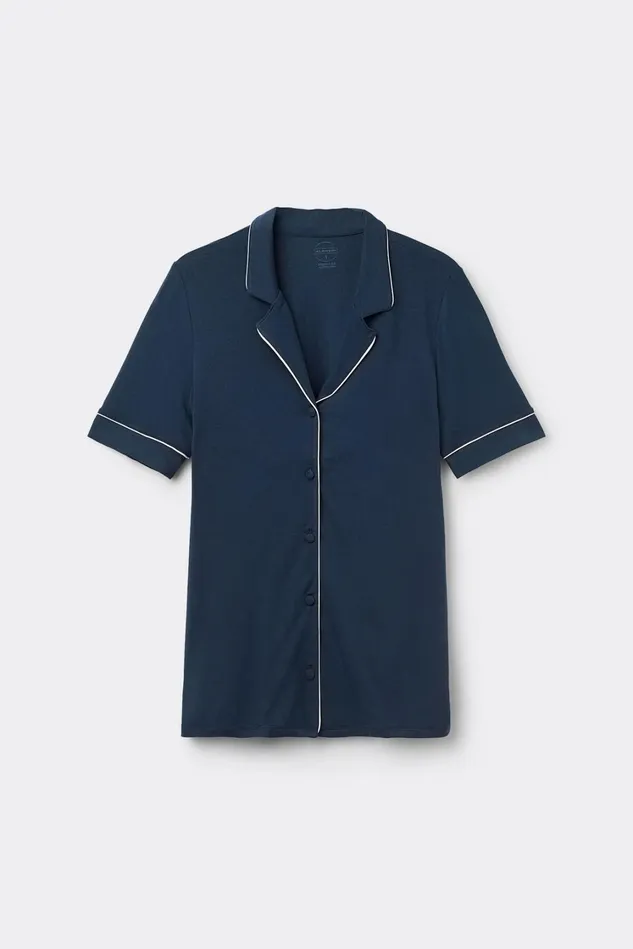 Intimissimi Short Pajamas Women Short Sleeve Button Up Shirt In Modal Blue 1467 8211 Intense Blue