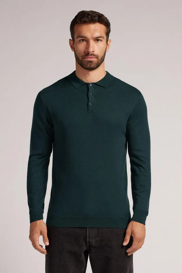 Intimissimi Sweatshirts Men Long Sleeve Knit Polo Green 132j 8211 Verde Scuro Intimissimi Sweatshirts Men Long Sleeve Knit Polo Green 132j 8211 Verde Scuro