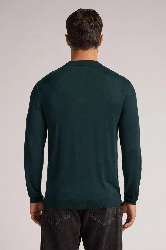 Intimissimi Sweatshirts Men Long Sleeve Knit Polo Green 132j 8211 Verde Scuro