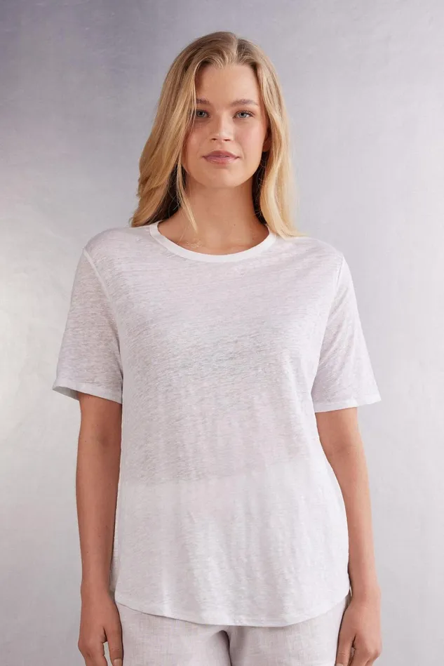 Intimissimi TShirt Women Short Sleeve Linen Top White 001 8211 White