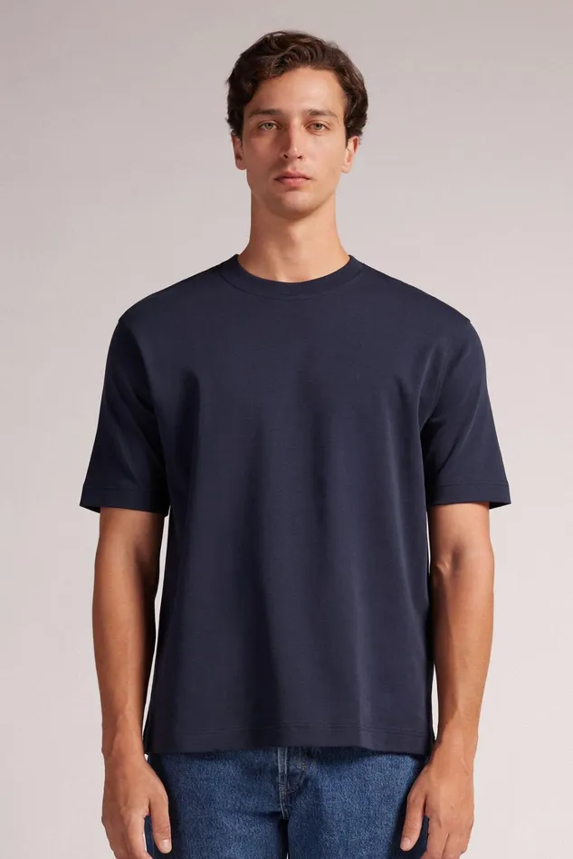 Intimissimi TShirts Polos Men Cotton Interlock Oversized TShirt Blue 800 8211 Blu Notte Intimissimi TShirts Polos Men Cotton Interlock Oversized TShirt Blue 800 8211 Blu Notte