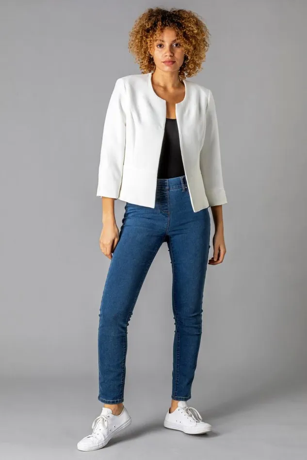 Ivory 34 Sleeve Textured Cropped Jacket Women Roman Occasionwear