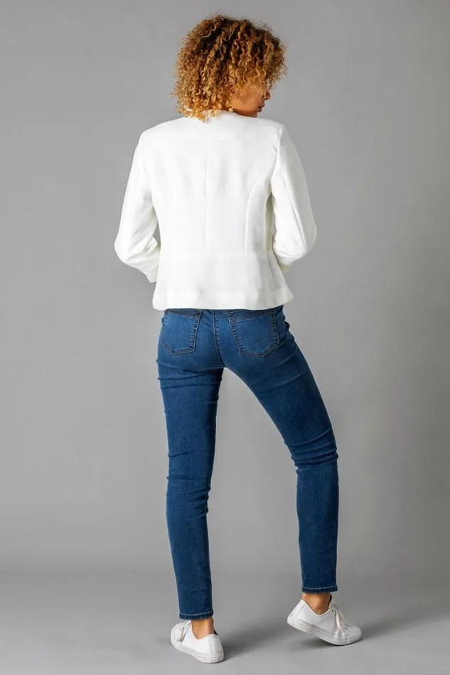 Ivory 34 Sleeve Textured Cropped Jacket Women Roman Occasionwear