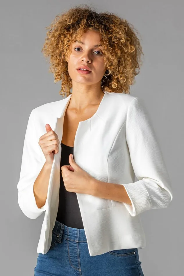 Ivory 34 Sleeve Textured Cropped Jacket Women Roman Occasionwear