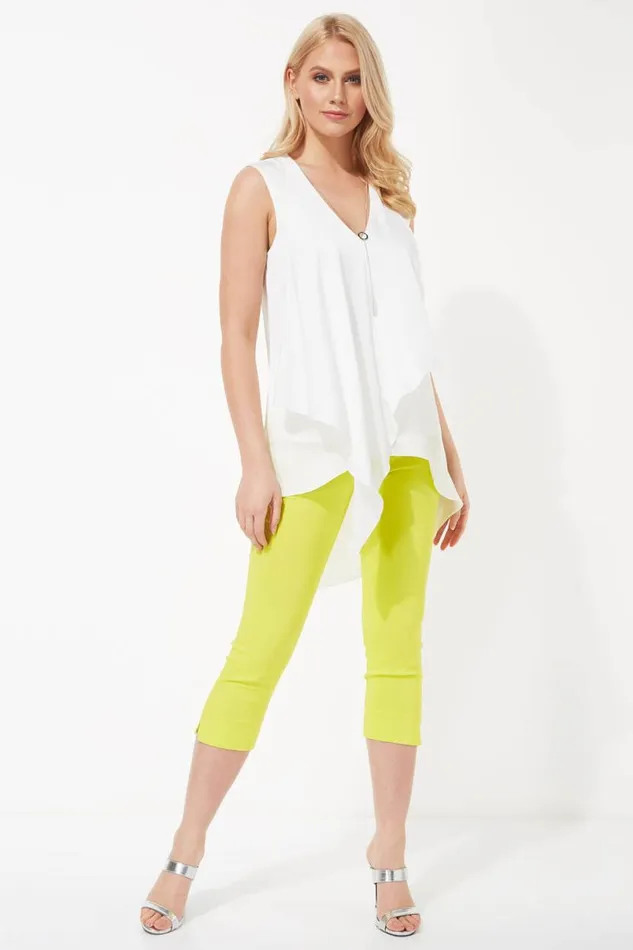 Ivory Sleeveless Asymmetric Necklace Trim Top Women Roman Tops