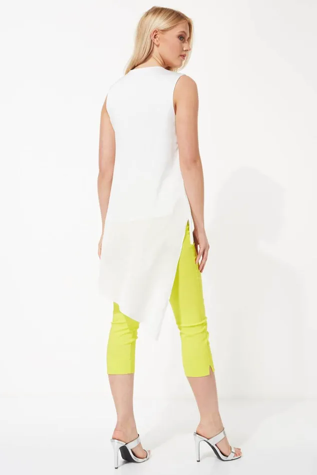 Ivory Sleeveless Asymmetric Necklace Trim Top Women Roman Tops