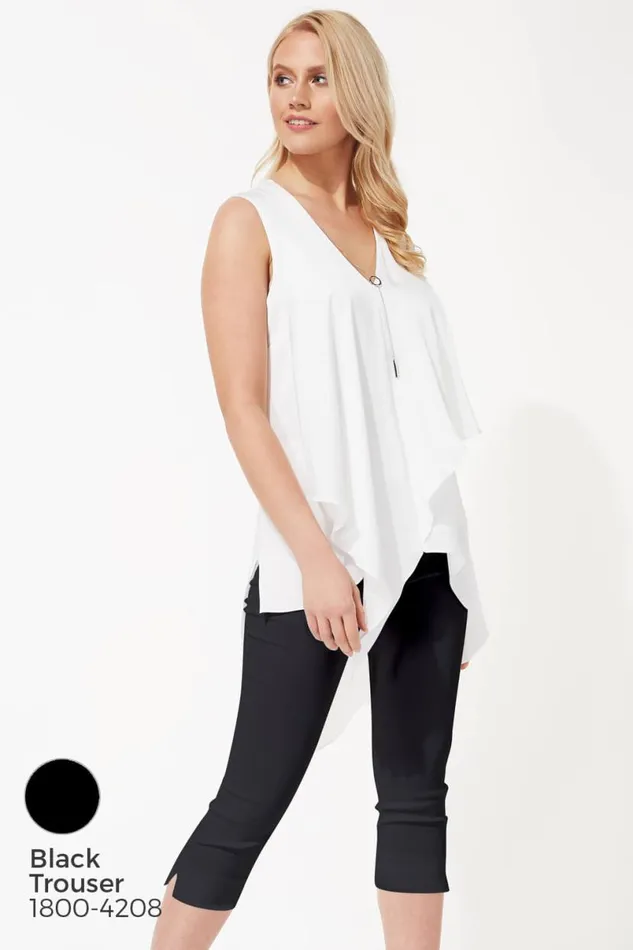 Ivory Sleeveless Asymmetric Necklace Trim Top Women Roman Tops