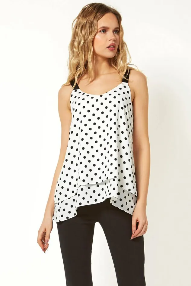 Ivory Spot Double Layer Vest Top Women Roman Tops