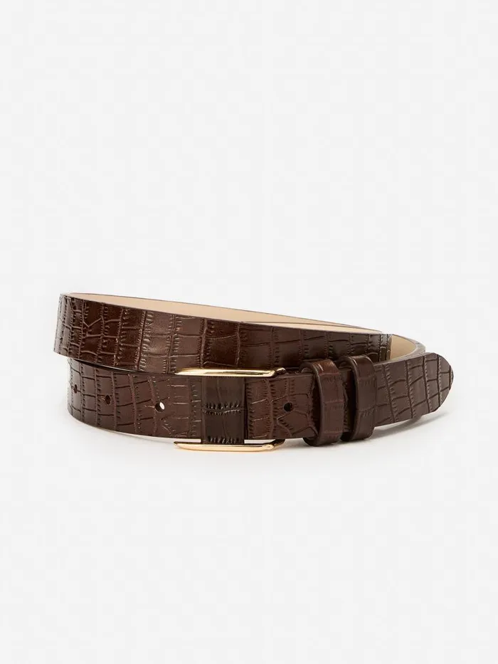 JMcLaughlin Allegra Leather Belt In Croc Chocolate Women Belts