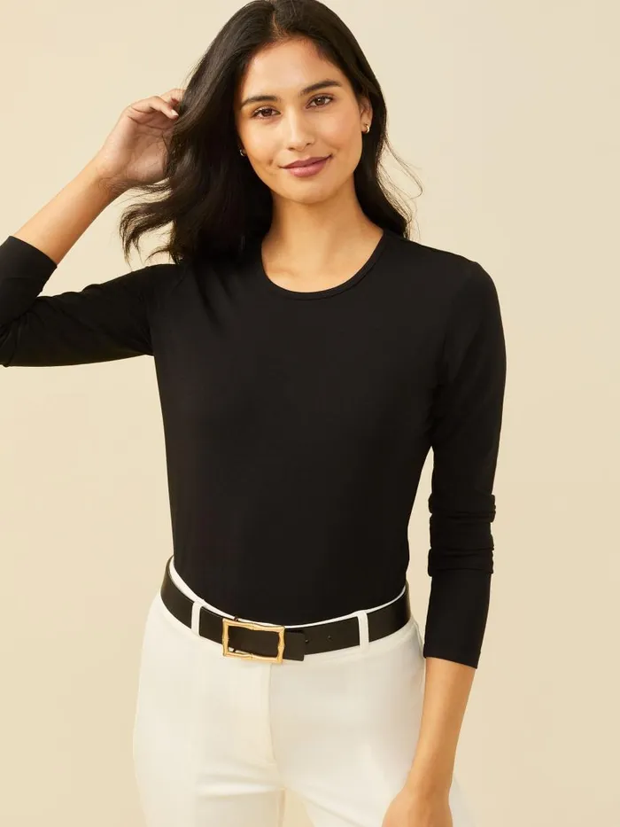 JMcLaughlin Allie Long Sleeve Tee Black Women Shirts and Tops