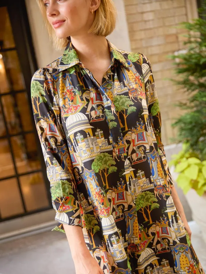 JMcLaughlin Belle Dress In Palace Pictorial Blackmulti Women Dresses JMcLaughlin Belle Dress In Palace Pictorial Blackmulti Women Dresses