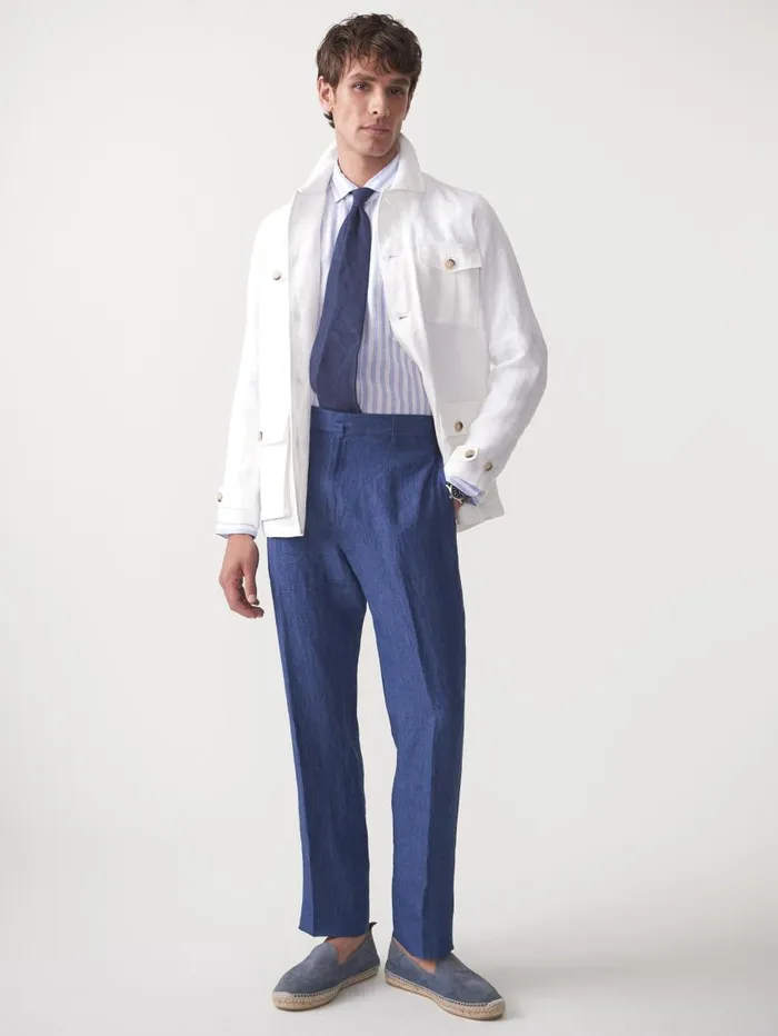 JMcLaughlin Brando Linen Safari Jacket In Herringbone Off White Men Jackets and Outerwear JMcLaughlin Brando Linen Safari Jacket In Herringbone Off White Men Jackets and Outerwear