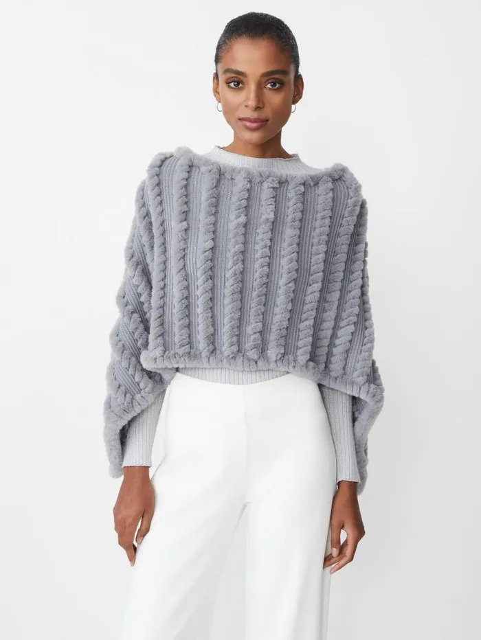 JMcLaughlin Cortina Faux Fur Poncho Silver Women Sweaters