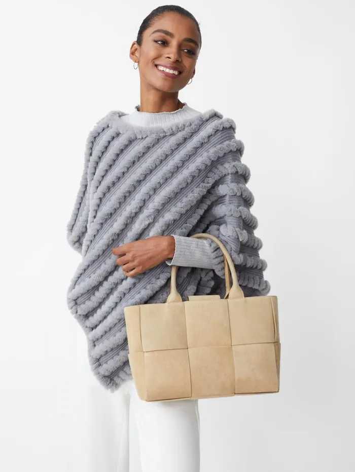 JMcLaughlin Cortina Faux Fur Poncho Silver Women Sweaters JMcLaughlin Cortina Faux Fur Poncho Silver Women Sweaters
