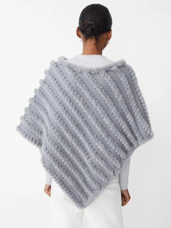 JMcLaughlin Cortina Faux Fur Poncho Silver Women Sweaters JMcLaughlin Cortina Faux Fur Poncho Silver Women Sweaters