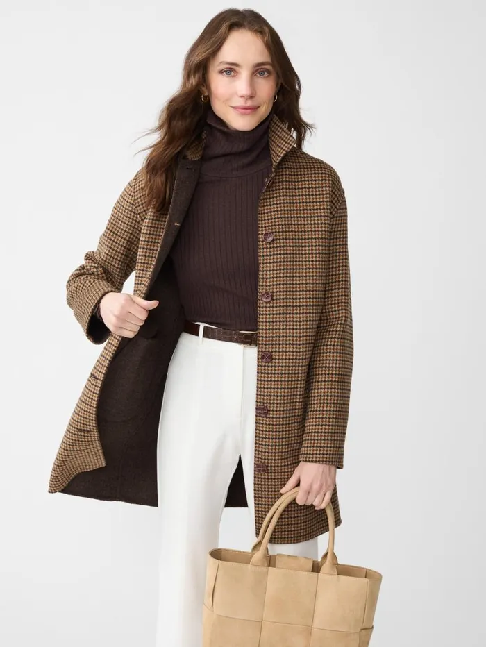 JMcLaughlin Frade Reversible Wool Coat In Houndstooth Tanbrowngreen Women Jackets and Outerwear JMcLaughlin Frade Reversible Wool Coat In Houndstooth Tanbrowngreen Women Jackets and Outerwear