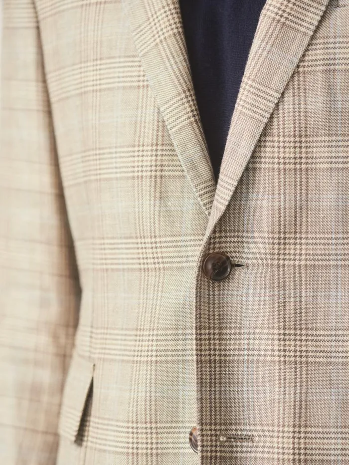 JMcLaughlin McCown Linen and Wool Sport Coat In Glen Plaid Tanbrownblue Men Jackets and Outerwear JMcLaughlin McCown Linen and Wool Sport Coat In Glen Plaid Tanbrownblue Men Jackets and Outerwear