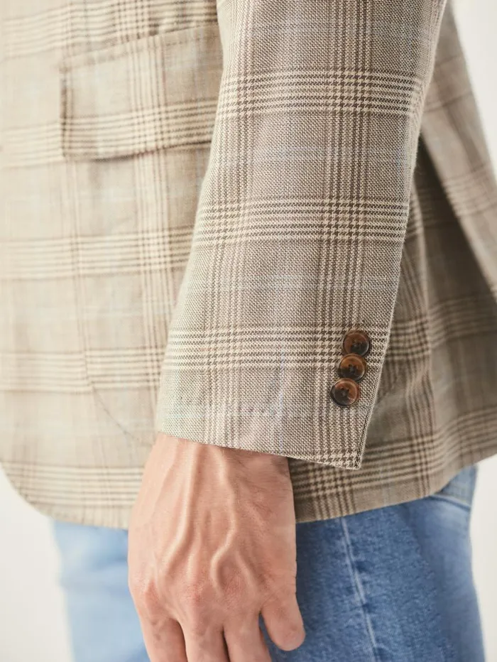 JMcLaughlin McCown Linen and Wool Sport Coat In Glen Plaid Tanbrownblue Men Jackets and Outerwear JMcLaughlin McCown Linen and Wool Sport Coat In Glen Plaid Tanbrownblue Men Jackets and Outerwear