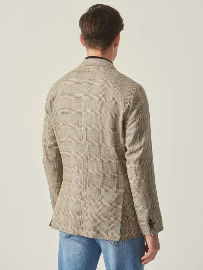JMcLaughlin McCown Linen and Wool Sport Coat In Glen Plaid Tanbrownblue Men Jackets and Outerwear JMcLaughlin McCown Linen and Wool Sport Coat In Glen Plaid Tanbrownblue Men Jackets and Outerwear