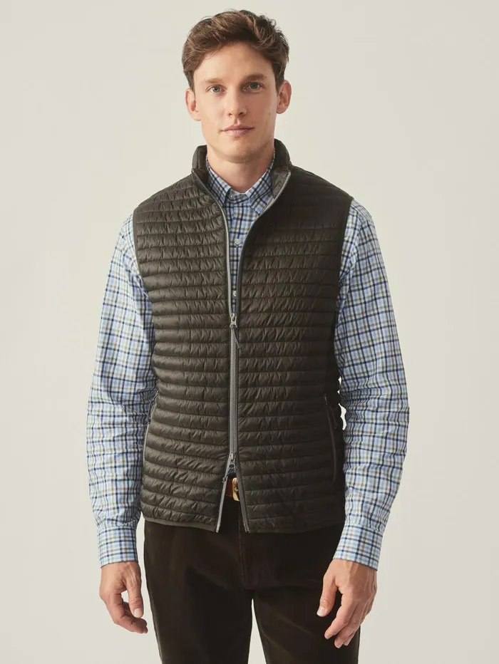 JMcLaughlin Traveler Quilted Vest Dark Olive Men Jackets and Outerwear JMcLaughlin Traveler Quilted Vest Dark Olive Men Jackets and Outerwear
