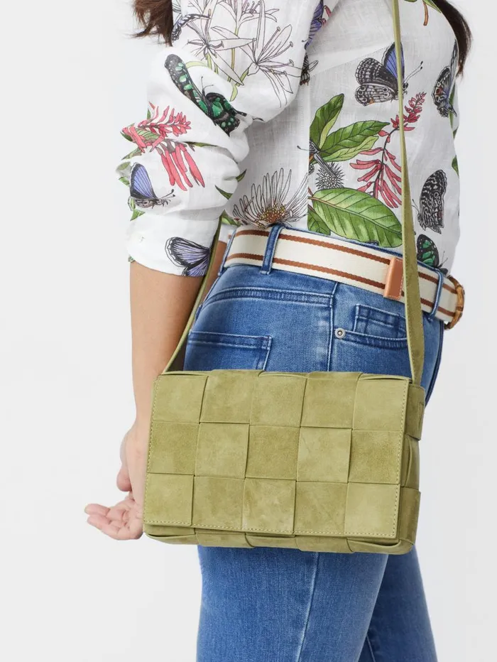 JMcLaughlin Una Woven Suede Crossbody Sage WomenMen Mini Totes and Crossbody Bags JMcLaughlin Una Woven Suede Crossbody Sage WomenMen Mini Totes and Crossbody Bags