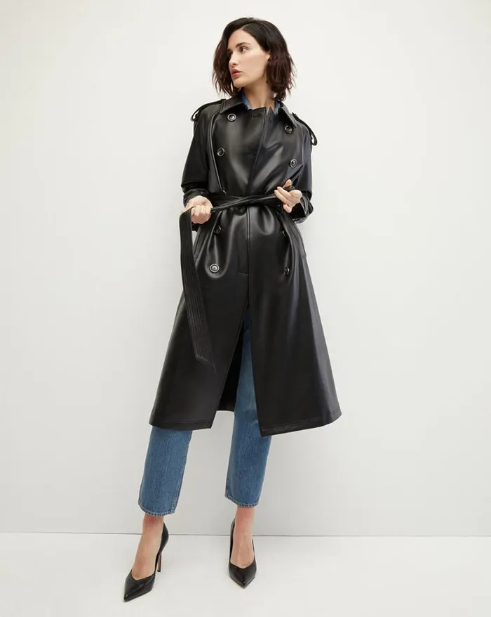 Jackets and Outerwear ShopJackets Veronica Beard Conneley Vegan Leather Dickey Trench Coat Black