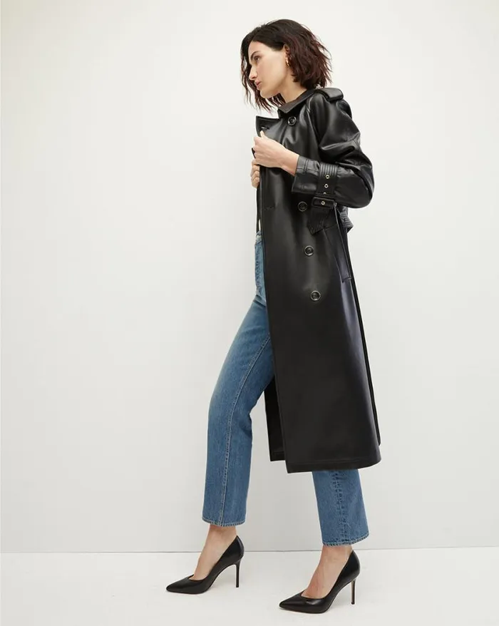 Jackets and Outerwear ShopJackets Veronica Beard Conneley Vegan Leather Dickey Trench Coat Black