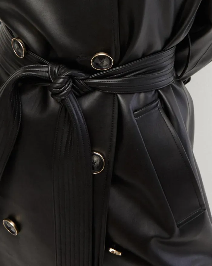 Jackets and Outerwear ShopJackets Veronica Beard Conneley Vegan Leather Dickey Trench Coat Black