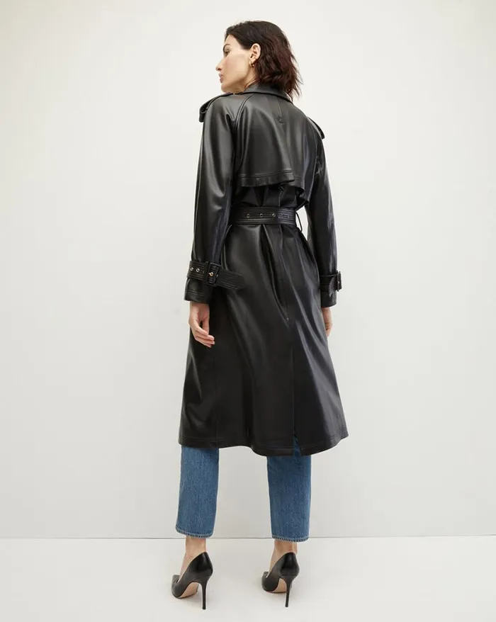Jackets and Outerwear ShopJackets Veronica Beard Conneley Vegan Leather Dickey Trench Coat Black