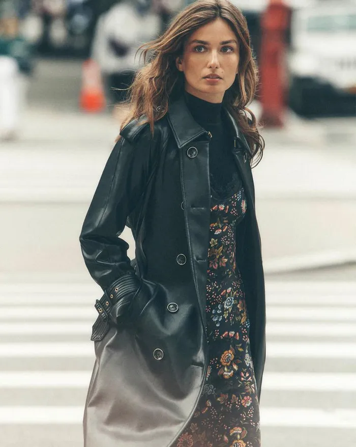 Jackets and Outerwear ShopJackets Veronica Beard Conneley Vegan Leather Dickey Trench Coat Black