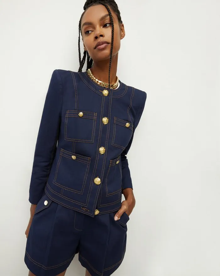 Jackets and Outerwear Shop Veronica Beard Ferazia Cotton Jacket Marine