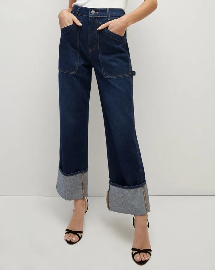 Jeans Shop Veronica Beard Dylan StraightLeg Jean Cuffed Hem Dusted Oxford