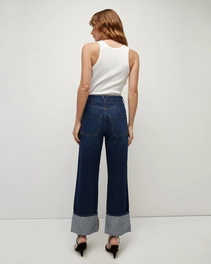 Jeans Shop Veronica Beard Dylan StraightLeg Jean Cuffed Hem Dusted Oxford
