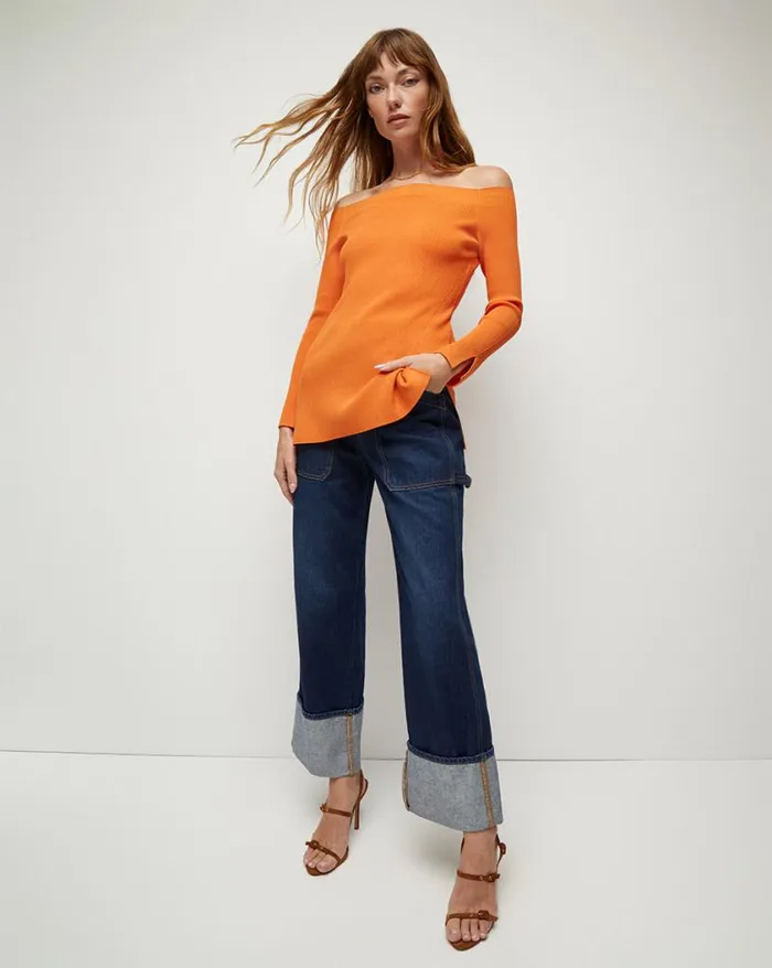 Jeans Shop Veronica Beard Dylan StraightLeg Jean Cuffed Hem Dusted Oxford
