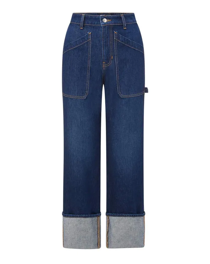 Jeans Shop Veronica Beard Dylan StraightLeg Jean Cuffed Hem Dusted Oxford