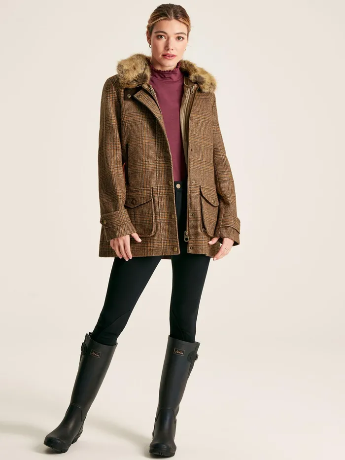 Joules Coats and Jackets Brown Tweed Jacket With Removable Quilted Gilet 8211 Women