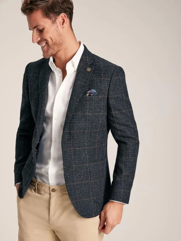 Joules Coats and Jackets Navy Blue Check Wool Rich Blazer 8211 Men