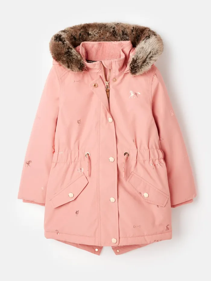 Joules Coats and Jackets Pink Printed Waterproof Parka Coat 8211 Girls