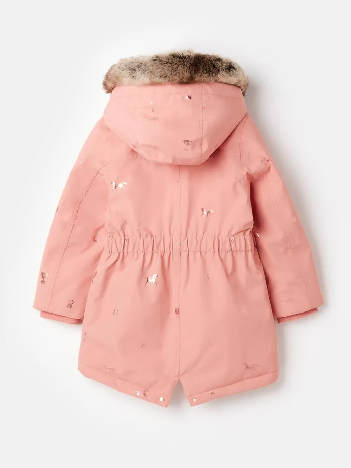 Joules Coats and Jackets Pink Printed Waterproof Parka Coat 8211 Girls