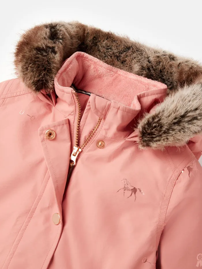 Joules Coats and Jackets Pink Printed Waterproof Parka Coat 8211 Girls