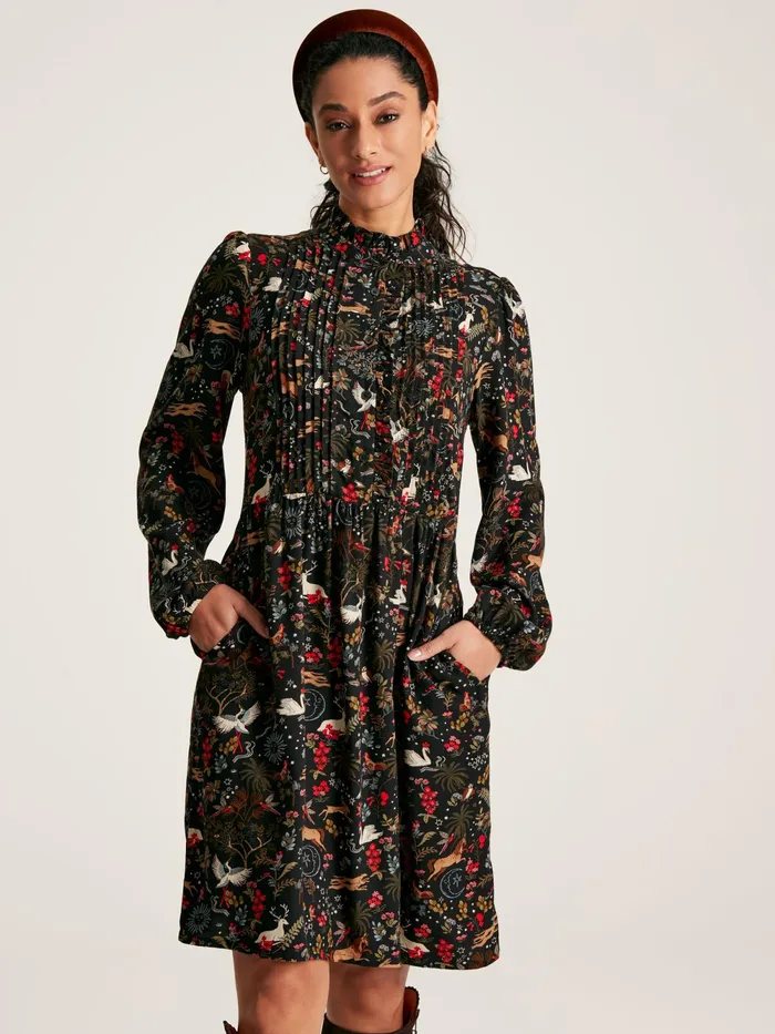 Joules Dresses Black Dress With Frilled Neck 8211 Women