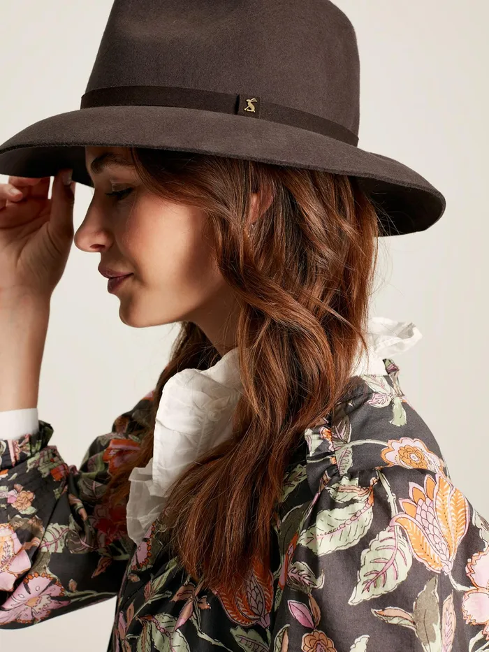 Joules Hats Brown Wide Brim Wool Fedora 8211 Women