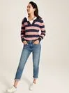 Joules Knitwear Navy Blue Striped V Neck Jumper With Collar 8211 Women