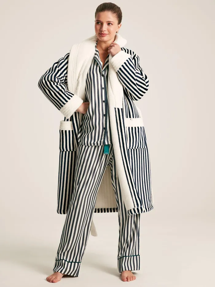 Joules Nightwear Navy Stripe Fleece Lined Striped Dressing Gown With Hood 8211 Women Joules Nightwear Navy Stripe Fleece Lined Striped Dressing Gown With Hood 8211 Women