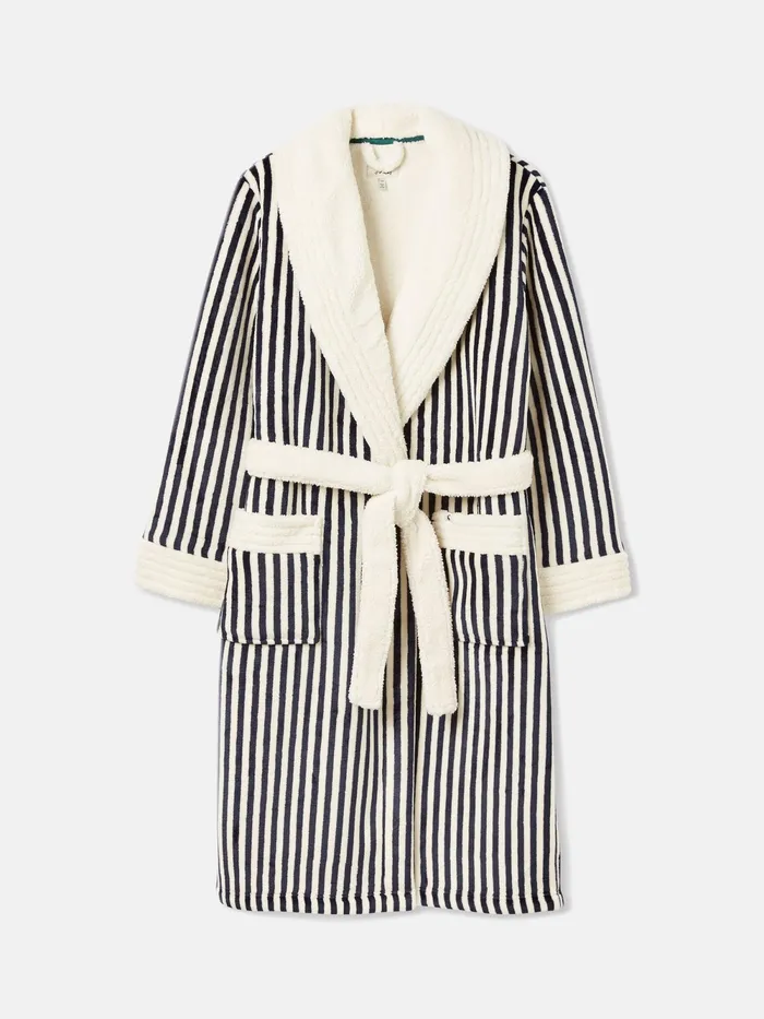 Joules Nightwear Navy Stripe Fleece Lined Striped Dressing Gown With Hood 8211 Women