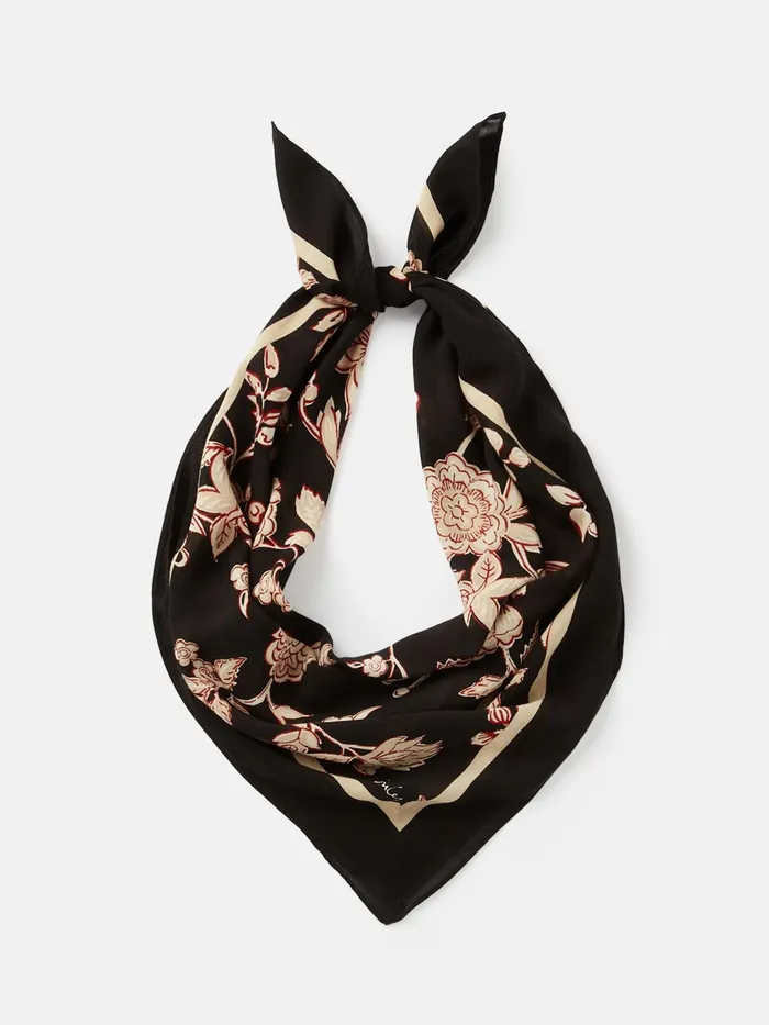 Joules Scarves Black Floral Square Lightweight Neck Scarf 8211 Women