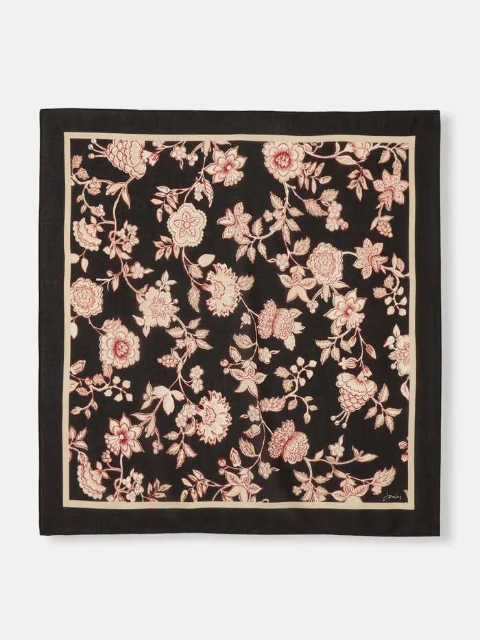 Joules Scarves Black Floral Square Lightweight Neck Scarf 8211 Women