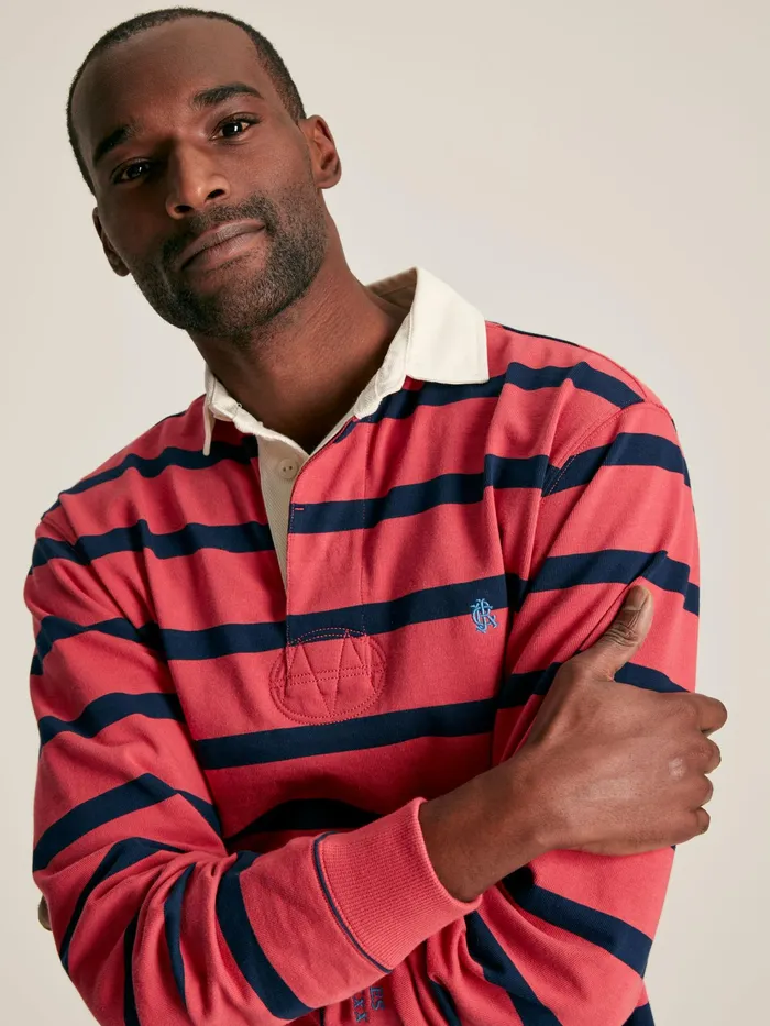 Joules Tops and Tshirts Pink and Navy Striped Rugby Shirt 8211 Men