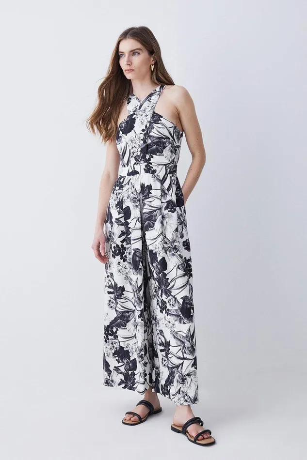 Jumpsuits Women Karen Millen Batik Floral Premium Linen Viscose Halter Woven Jumpsuit Mono Jumpsuits Women Karen Millen Batik Floral Premium Linen Viscose Halter Woven Jumpsuit Mono